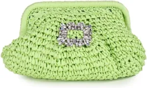 Liliana Glamorous Crystal Buckle Raffia Clutch - Trendy Fashion Elegant Women's Evening Bag Sparkling Rhinestone, H-VACAY