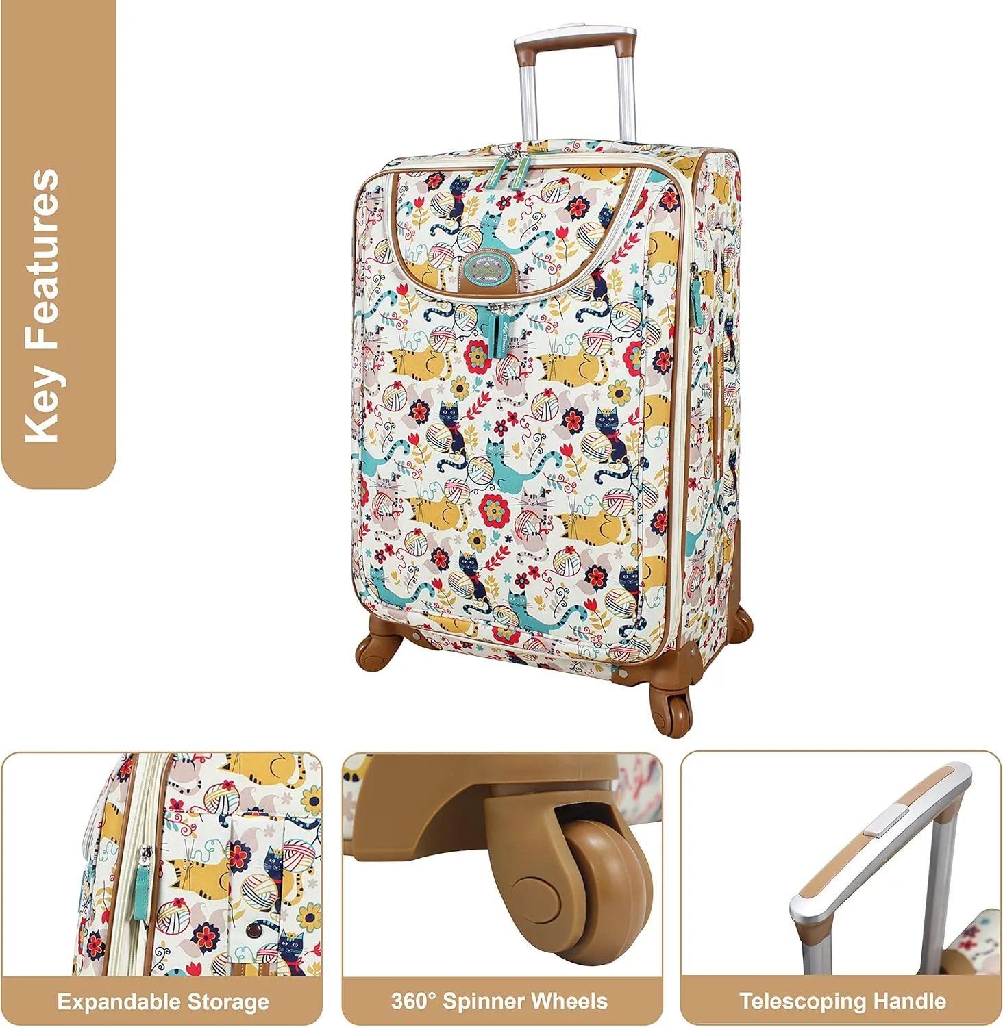 Lily Bloom Luggage 24" Expandable Design Pattern Suitcase With Spinner Wheels For Woman (24in, Furry Friends)