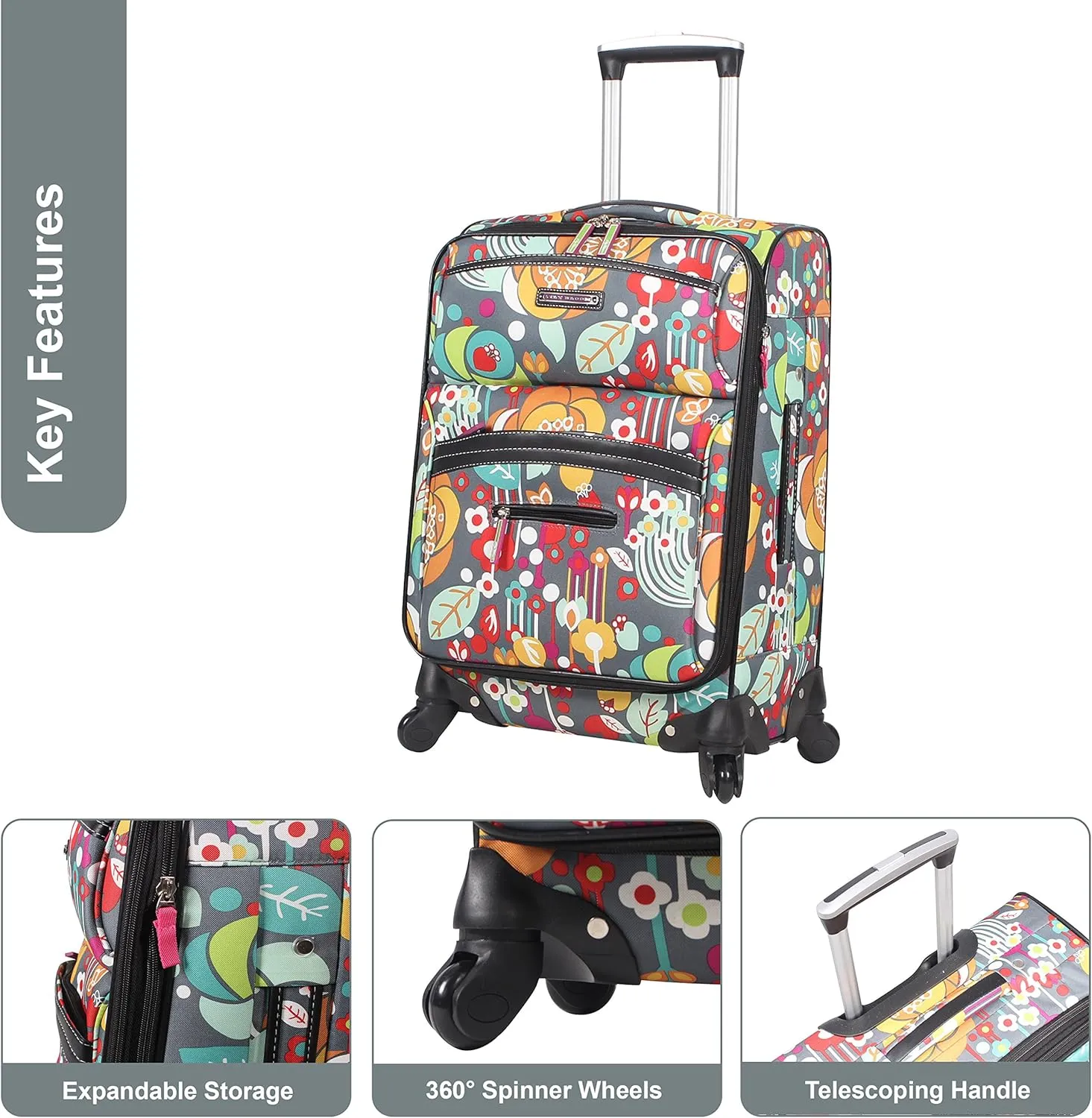 Lily Bloom Midsize 24" Expandable Design Pattern Luggage With Spinner Wheels For Woman (24in, Bliss)
