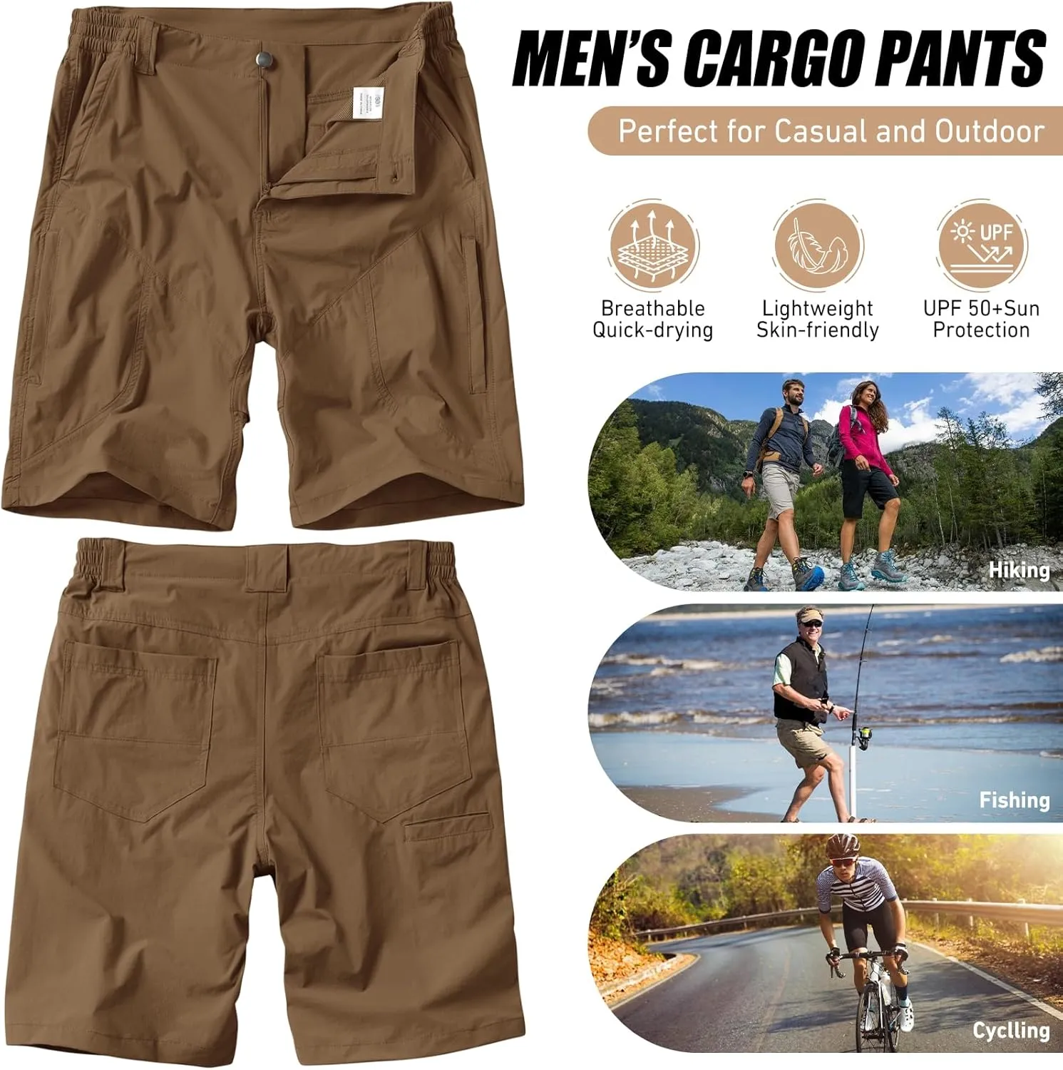 linlon Men's Hiking Cargo Shorts Quick Dry Lightweight Travel Shorts with Pockets for Fishing Camping