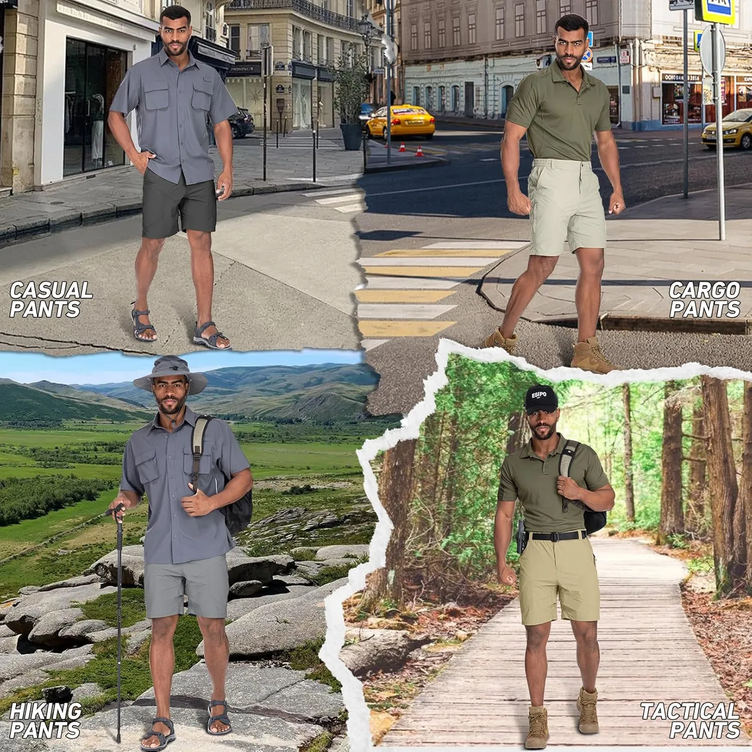 linlon Men's Hiking Cargo Shorts Quick Dry Lightweight Travel Shorts with Pockets for Fishing Camping
