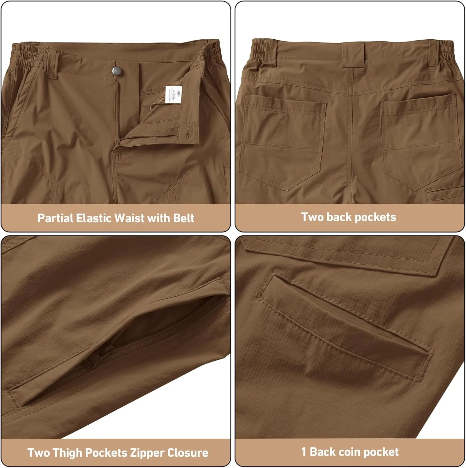 linlon Men's Hiking Cargo Shorts Quick Dry Lightweight Travel Shorts with Pockets for Fishing Camping