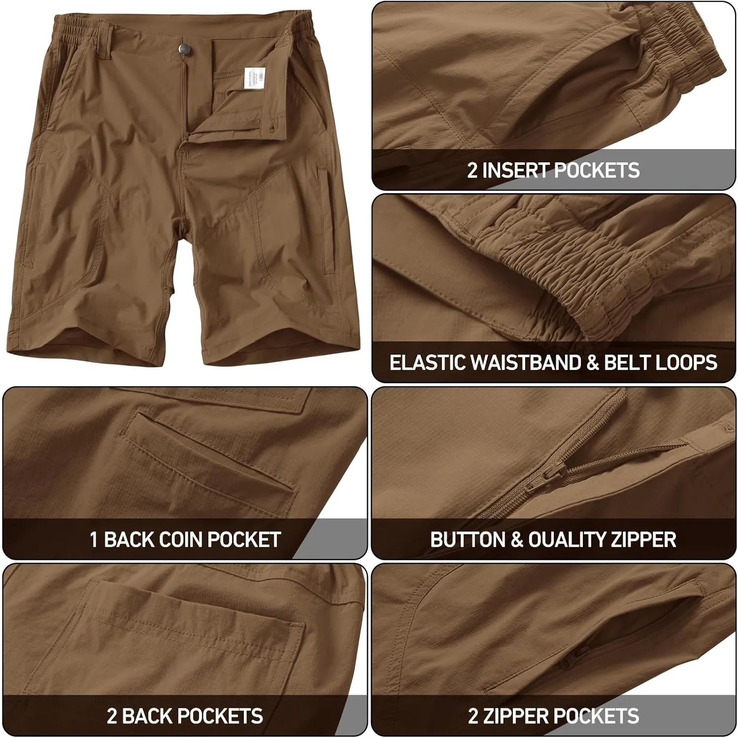 linlon Men's Hiking Cargo Shorts Quick Dry Lightweight Travel Shorts with Pockets for Fishing Camping