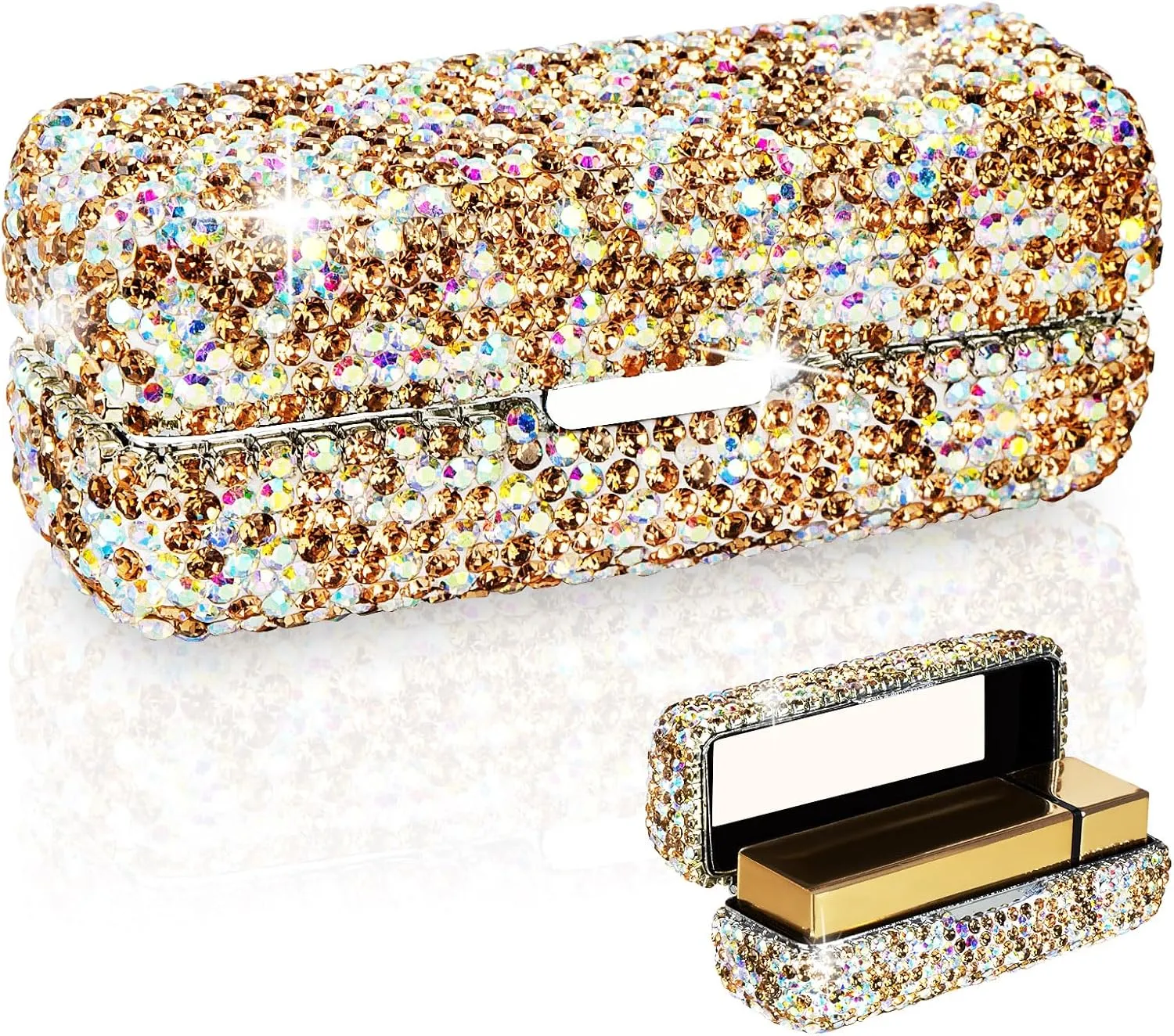 Lipstick Case with Mirror, Rhinestone Crystal Lipstick Organizer for Travel, Portable Bling Diamonds Lip Gloss Storage Holder