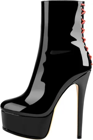 LISHAN Women's Platform 6in Stiletto Heel Black Ankle High Boots