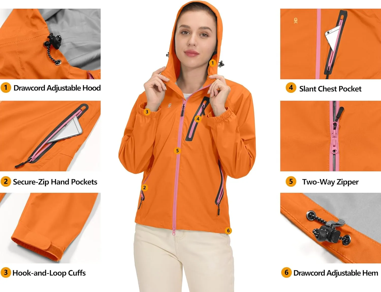 Little Donkey Andy Women’s Waterproof Rain Jacket Lightweight Outdoor Windbreaker Rain Coat Shell for Hiking, Travel