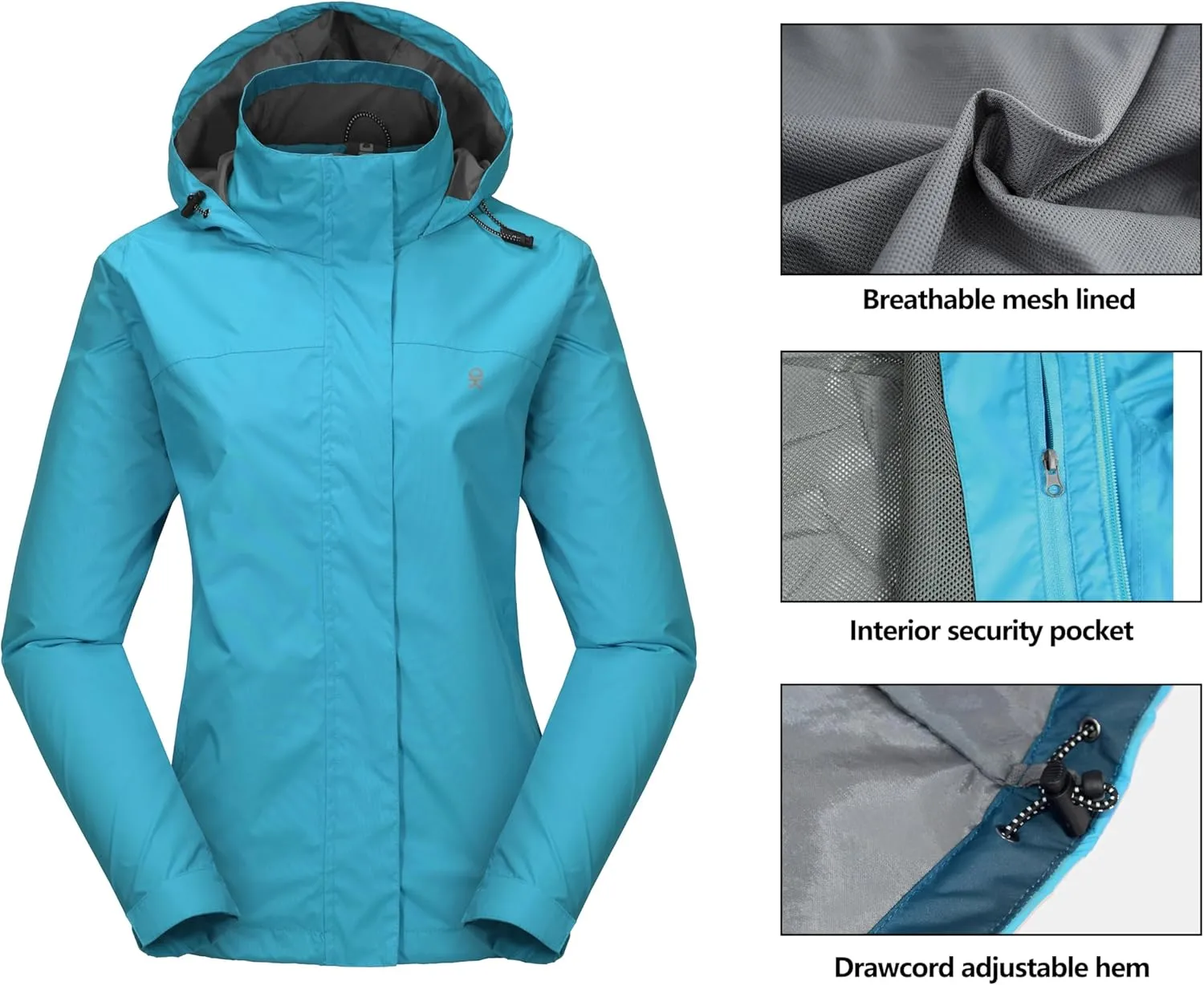 Little Donkey Andy Women’s Waterproof Rain Jacket Lightweight Outdoor Windbreaker Rain Coat Shell for Hiking, Travel