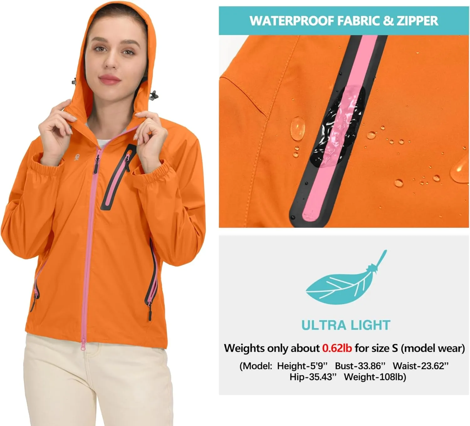 Little Donkey Andy Women’s Waterproof Rain Jacket Lightweight Outdoor Windbreaker Rain Coat Shell for Hiking, Travel