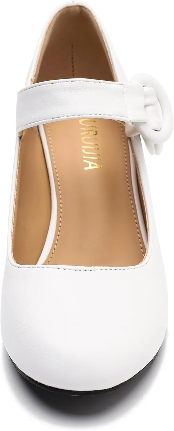 LIURUIJIA Women's Block Chunky Heels Pumps Ankle Strap Mary Janes Casual Dressy Shoes for Vintage Office Work Church Wedding