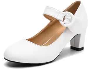 LIURUIJIA Women's Block Chunky Heels Pumps Ankle Strap Mary Janes Casual Dressy Shoes for Vintage Office Work Church Wedding