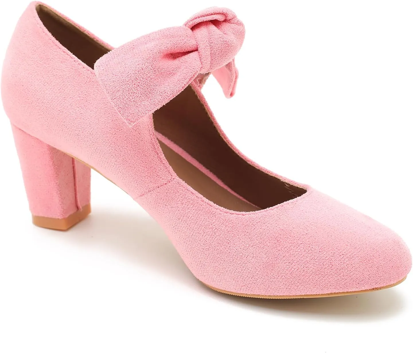 LIURUIJIA Women's Bow Mary Jane Low Block Heel Pumps Round Toe Ankle Strap Wedding Evening Party Dress Shoes