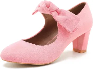 LIURUIJIA Women's Bow Mary Jane Low Block Heel Pumps Round Toe Ankle Strap Wedding Evening Party Dress Shoes