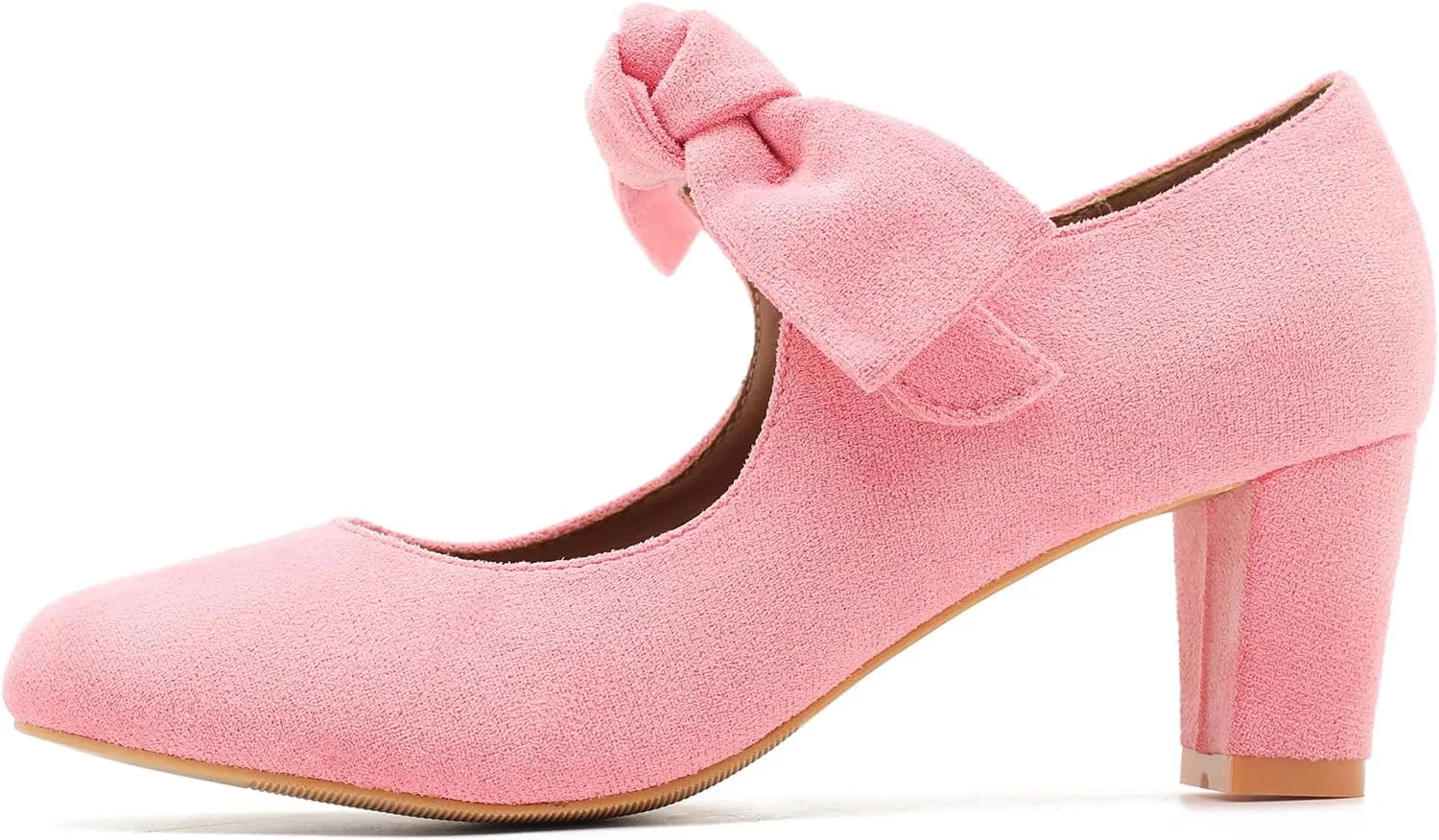LIURUIJIA Women's Bow Mary Jane Low Block Heel Pumps Round Toe Ankle Strap Wedding Evening Party Dress Shoes