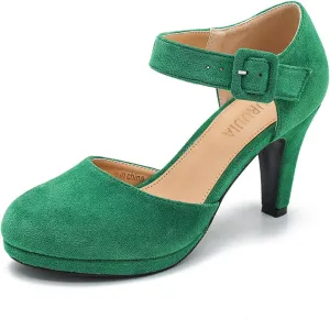 LIURUIJIA Womens Closed Toe High Heels Pumps D'Orsay Ankle Strap Comfortable Platform Heels Shoes Casual Dressy