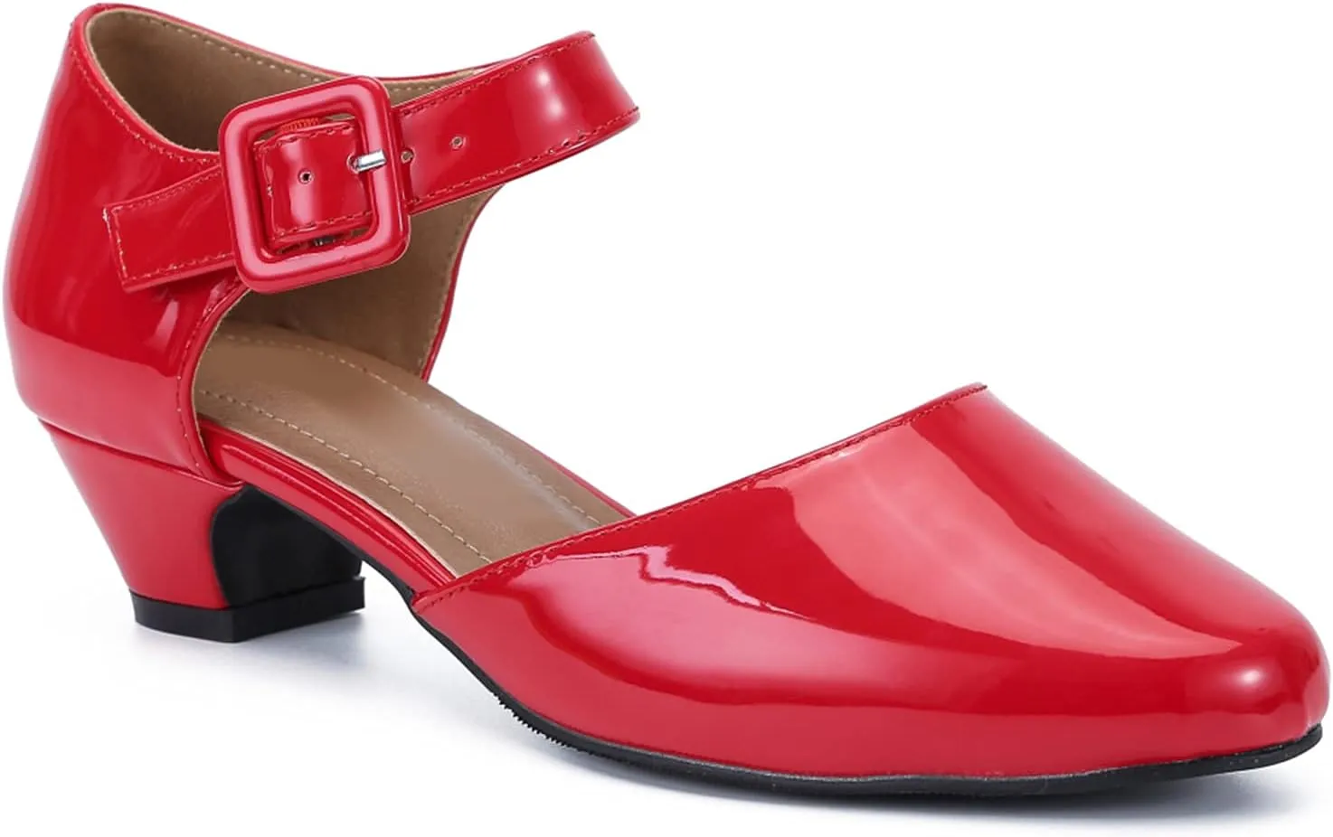 LIURUIJIA Women's Closed Toe Low Chunky Heel Pumps Ankle Strap Dress Shoes for Work Wedding Party Dance