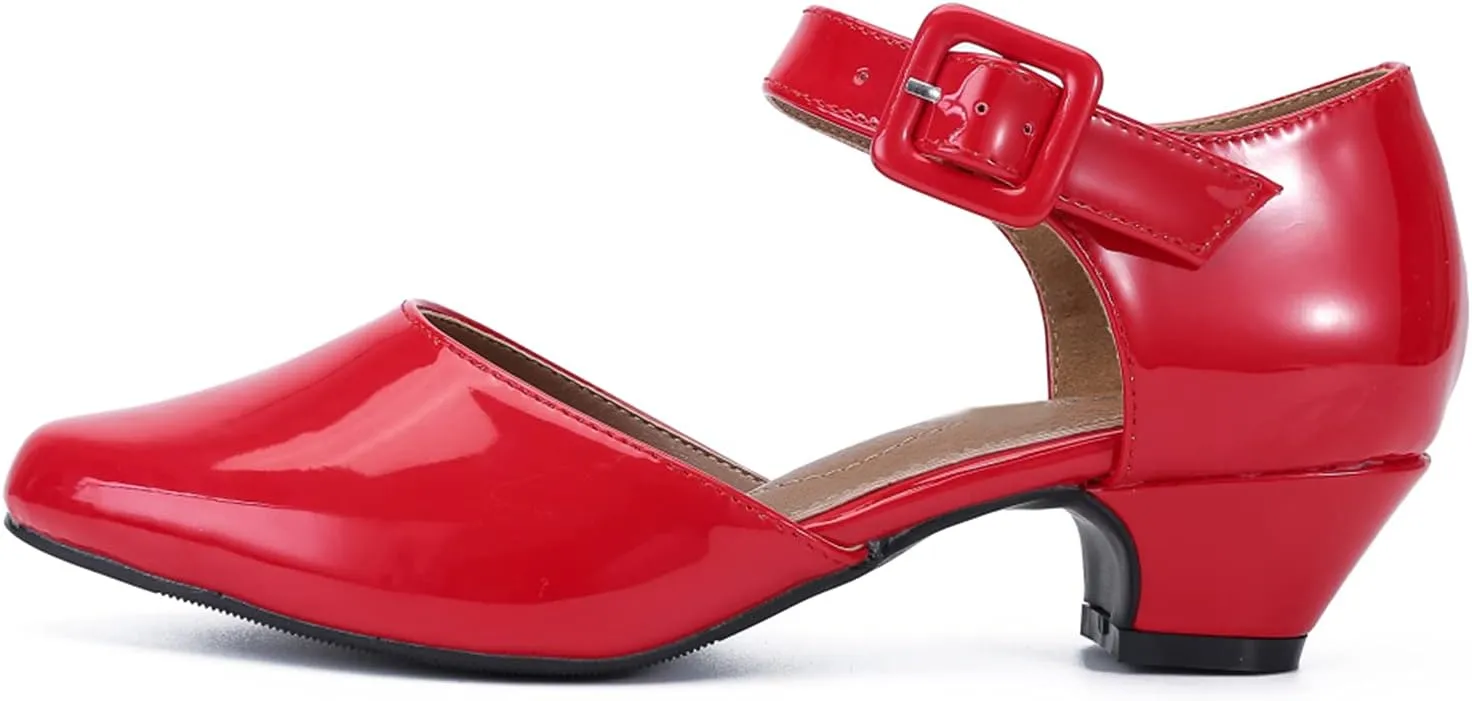LIURUIJIA Women's Closed Toe Low Chunky Heel Pumps Ankle Strap Dress Shoes for Work Wedding Party Dance