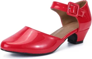 LIURUIJIA Women's Closed Toe Low Chunky Heel Pumps Ankle Strap Dress Shoes for Work Wedding Party Dance