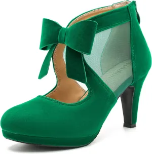 LIURUIJIA Womens Platform High Heels Bow Pumps Cutout Mesh Panel Wedding Work Party Dress Shoes