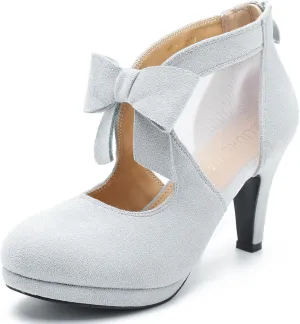 LIURUIJIA Womens Platform High Heels Bow Pumps Cutout Mesh Panel Wedding Work Party Dress Shoes