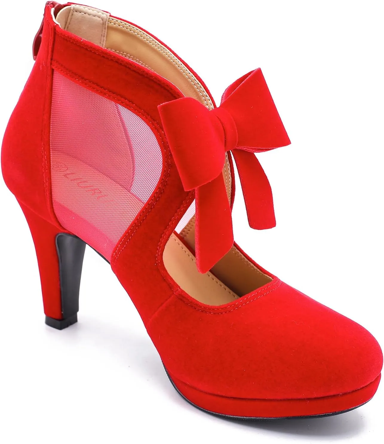 LIURUIJIA Womens Platform High Heels Bow Pumps Cutout Mesh Panel Wedding Work Party Dress Shoes