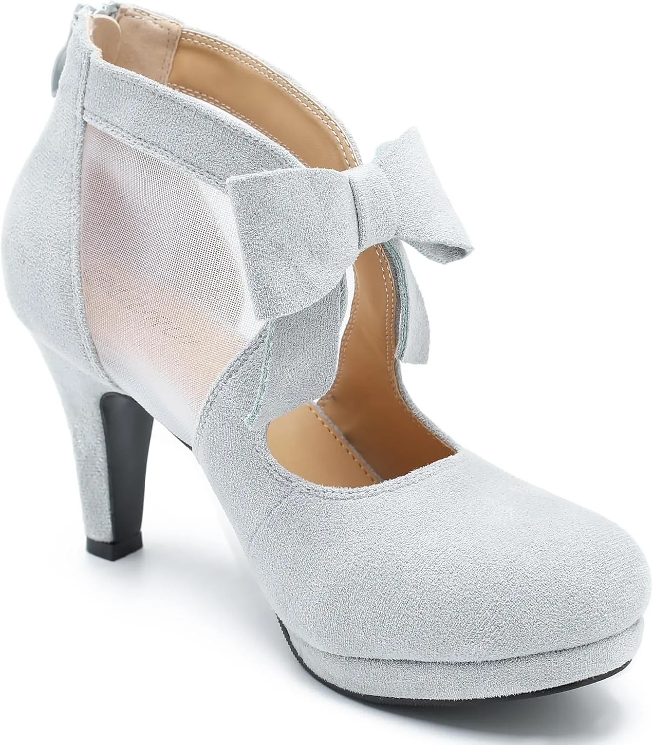 LIURUIJIA Womens Platform High Heels Bow Pumps Cutout Mesh Panel Wedding Work Party Dress Shoes