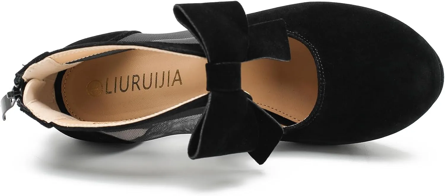 LIURUIJIA Womens Platform High Heels Bow Pumps Cutout Mesh Panel Wedding Work Party Dress Shoes