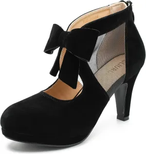 LIURUIJIA Womens Platform High Heels Bow Pumps Cutout Mesh Panel Wedding Work Party Dress Shoes