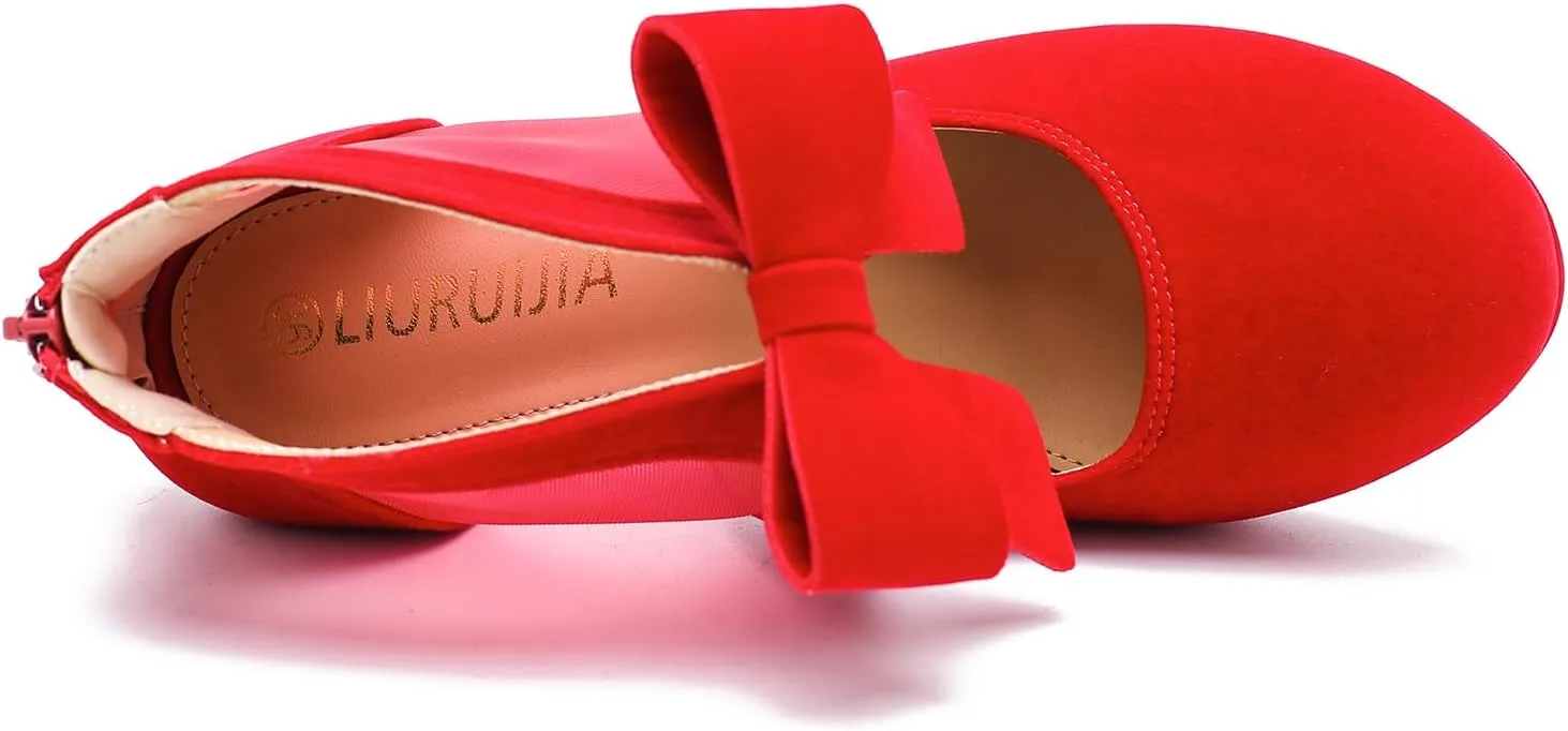 LIURUIJIA Womens Platform High Heels Bow Pumps Cutout Mesh Panel Wedding Work Party Dress Shoes