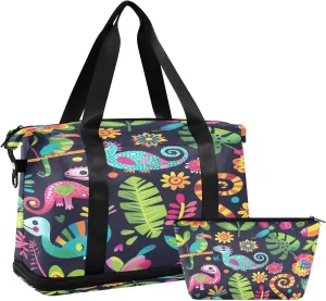 Lizard Travel Duffel Bag Waterproof Gym Sport Tote Bag Carry On Weekender Bag with Compartment