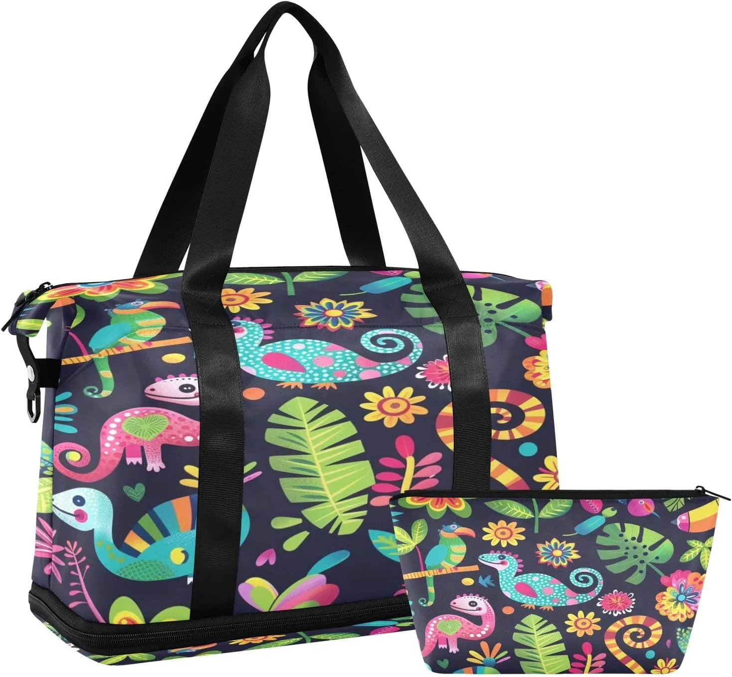 Lizard Travel Duffel Bag Waterproof Gym Sport Tote Bag Carry On Weekender Bag with Compartment