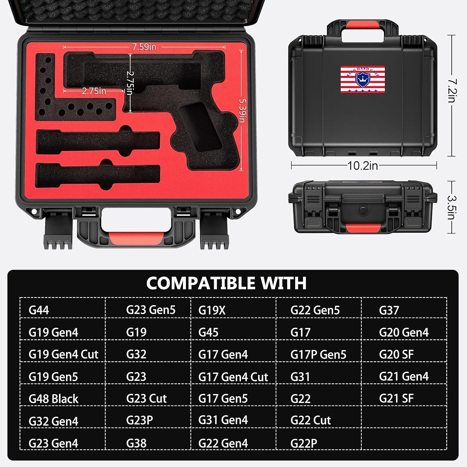 Lockable Handgun Case for Glock, TSA Gun Case for G17/G19/G20/G21/G22/G23/G31/G32/G37/G38/G43/G45, Waterproof Gun Case with Foam, Pistol Case for Transport & Storage