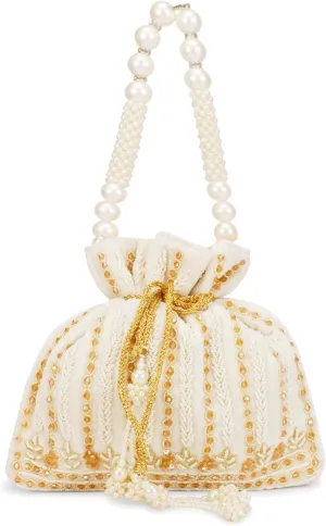 LONGING TO BUY Stylish Indian Velvet Evening Handbag & Polti Bag with White Pearl Handle & Embrodiery,Women Clutch Purses