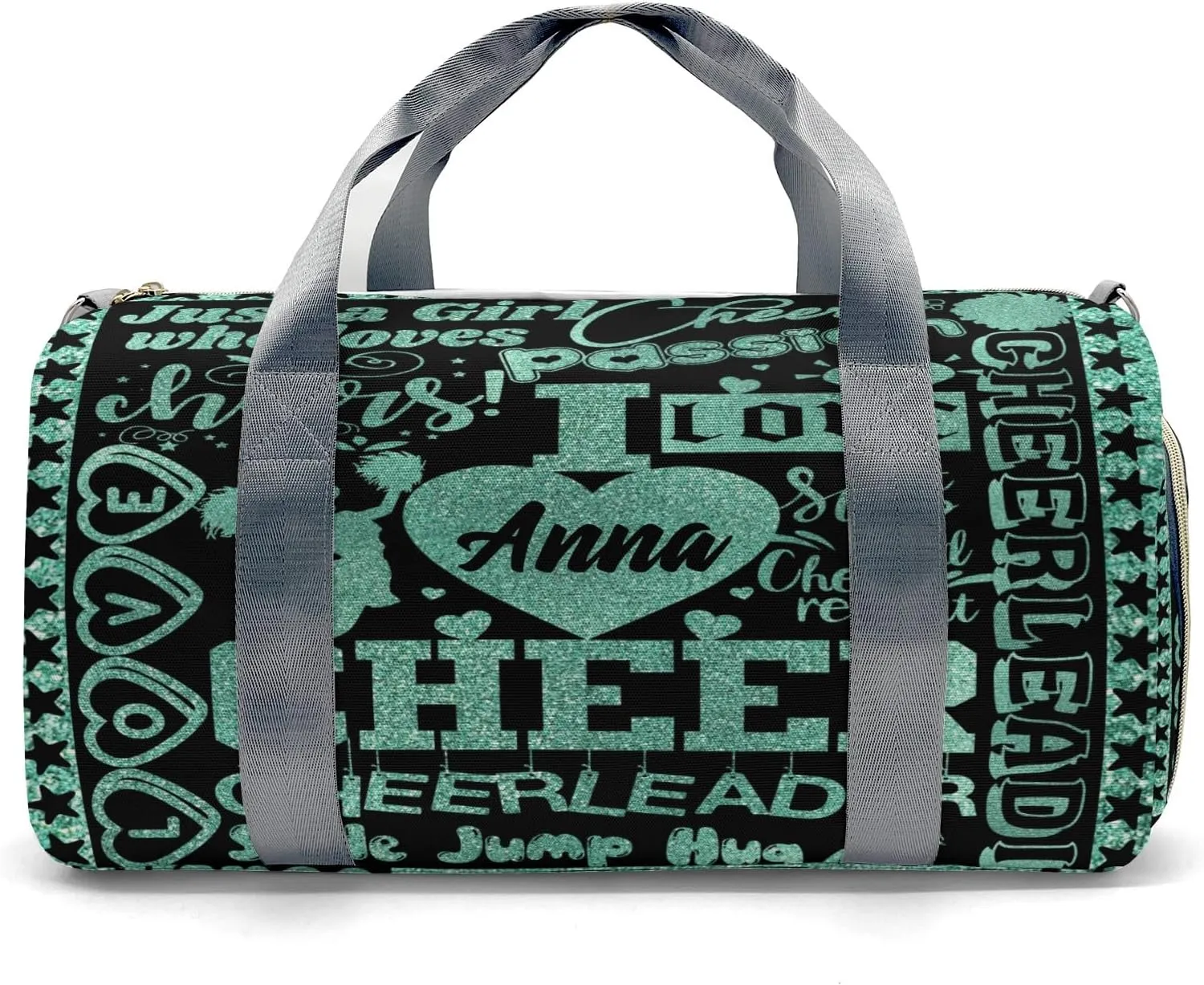 Love Cheer Cheerleaders Pattern Waterproof Duffel Bag Adjustable Shoulder Strap Perform Training Travel Bag for Boys Girls Teens Women Men