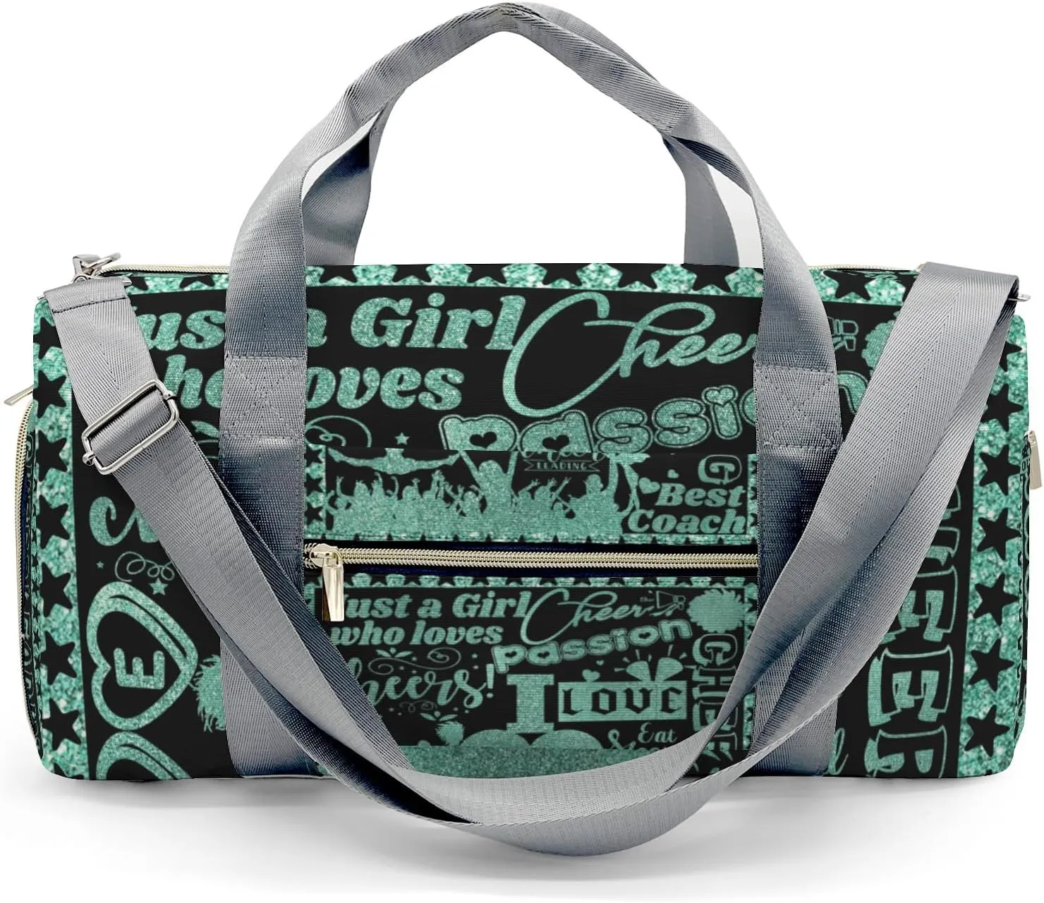 Love Cheer Cheerleaders Pattern Waterproof Duffel Bag Adjustable Shoulder Strap Perform Training Travel Bag for Boys Girls Teens Women Men