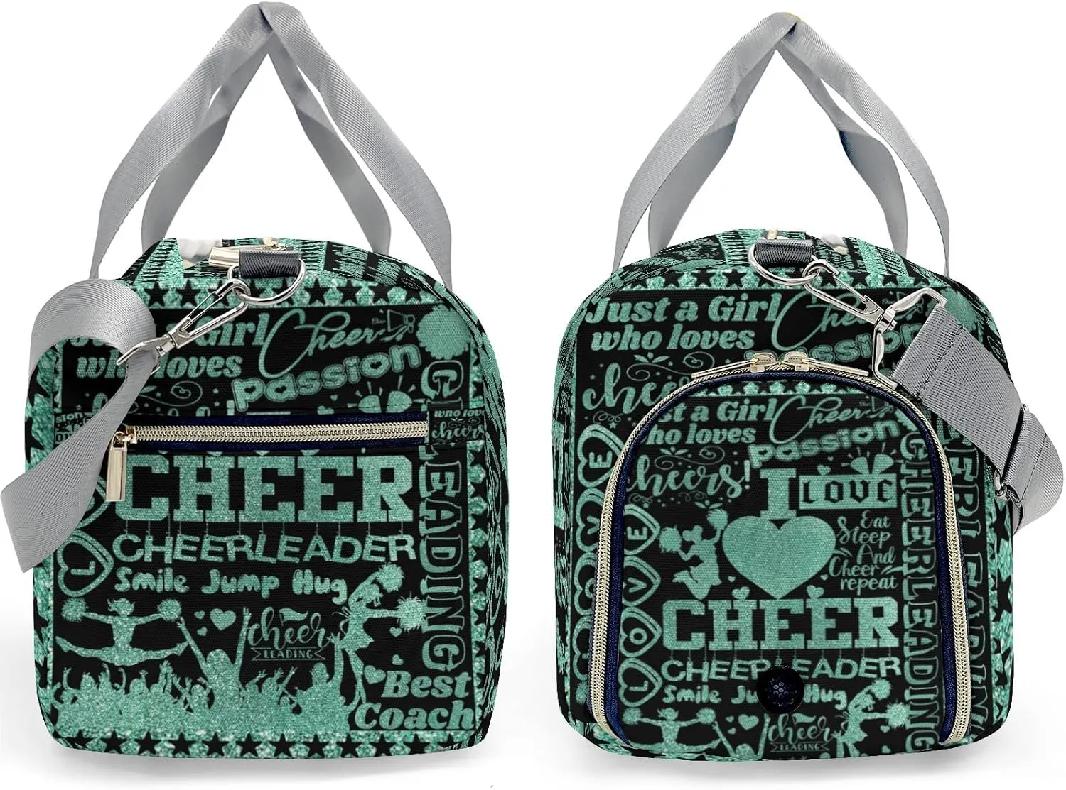 Love Cheer Cheerleaders Pattern Waterproof Duffel Bag Adjustable Shoulder Strap Perform Training Travel Bag for Boys Girls Teens Women Men