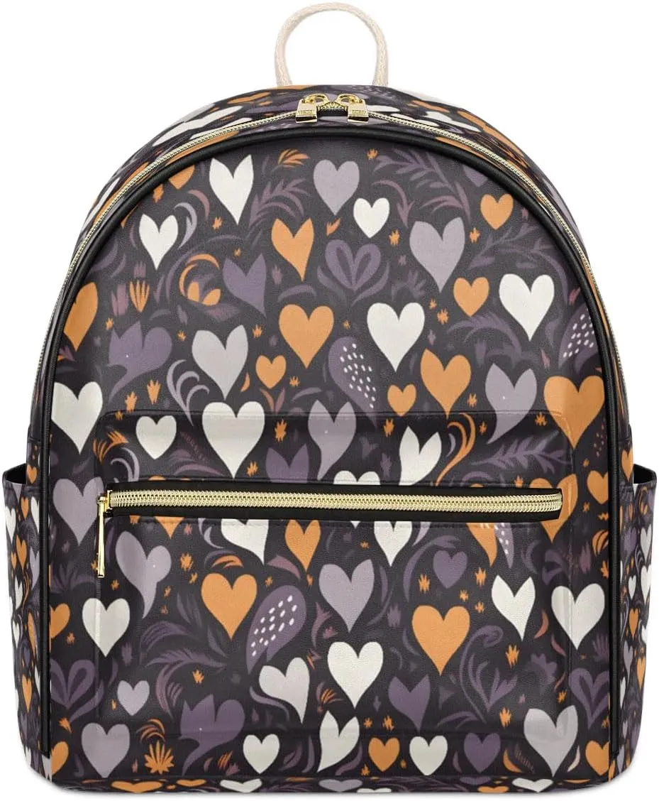 Love Flower Abstraction PU Leather Backpack Mini Backpack Purse for Women Small Bag with Adjustable Strap Fashionable Travel Bag Daypack