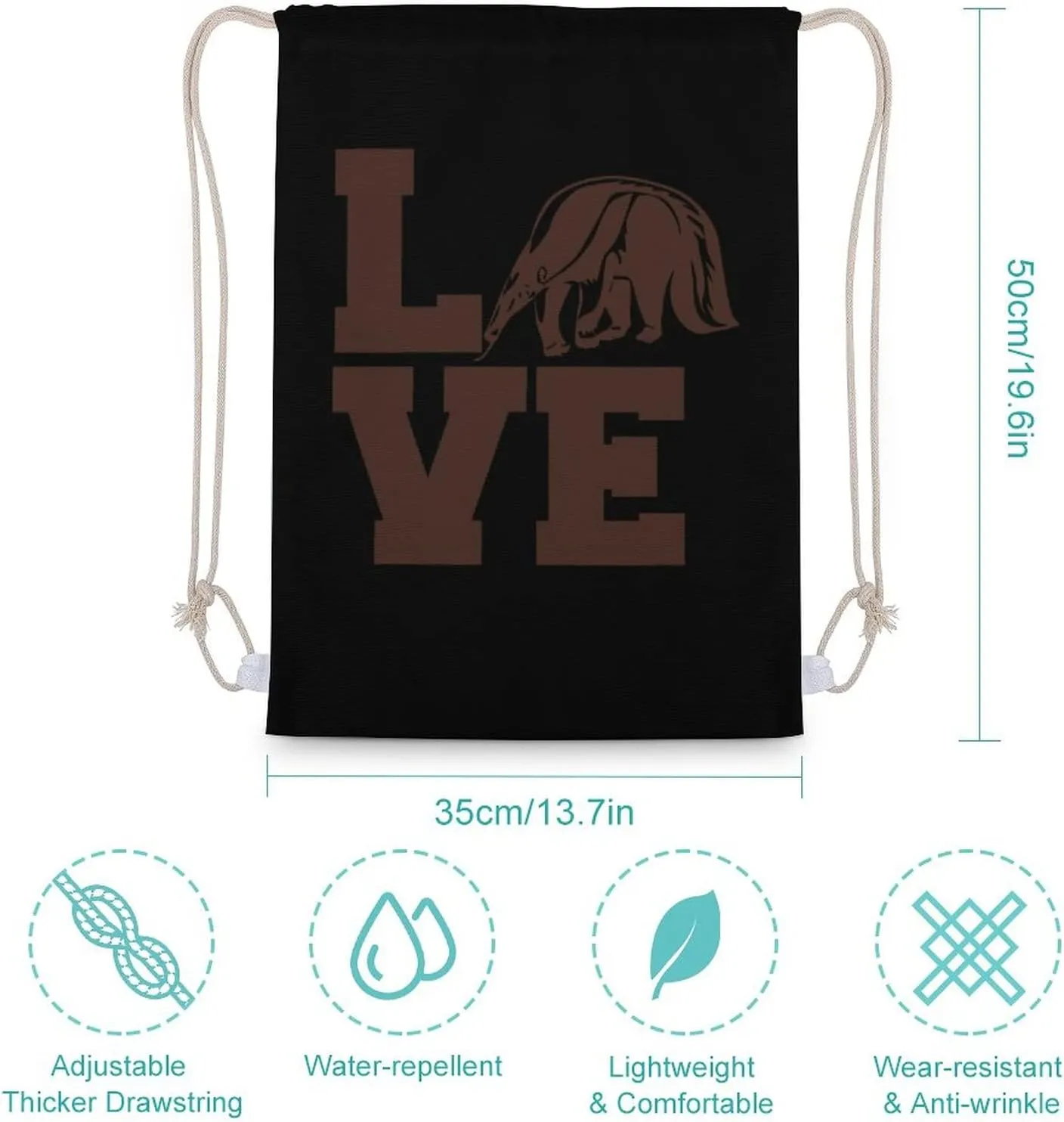 Love Giant Anteater Canvas Drawstring Backpack Fashionable Sports Sackpack Personalized Shoulder Bag for Men Women 35x50cm
