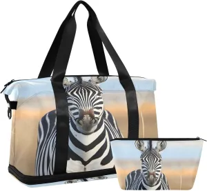 Lovely Zebra Real Travel Duffel Bag Waterproof Gym Sport Tote Bag Carry On Weekender Bag with Compartment