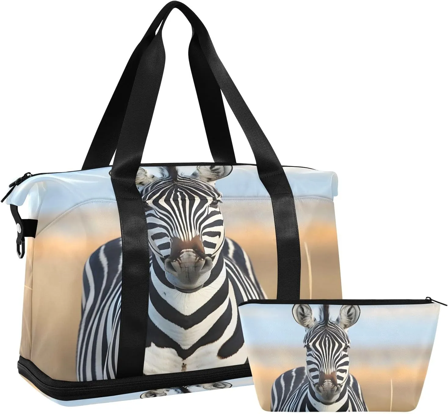 Lovely Zebra Real Travel Duffel Bag Waterproof Gym Sport Tote Bag Carry On Weekender Bag with Compartment
