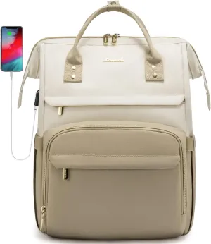 LOVEVOOK Laptop Backpack for Women, Fashion Computer Backpacks Purse, Business Travel Bags, Doctor Nurse Backpack for Work, Fits 15.6-Inch Laptop, Beige-Khaki