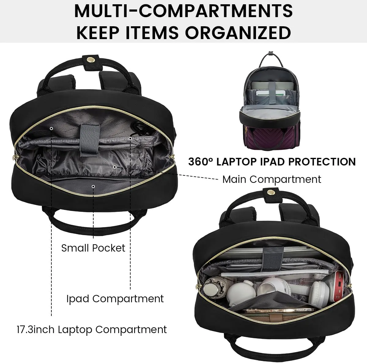 LOVEVOOK Laptop Backpack for Women, Water Resistant Travel Work Backpacks Purse Stylish Business Teacher Nurse Computer Bag with USB Charging Port, Fits 17.3" Laptop