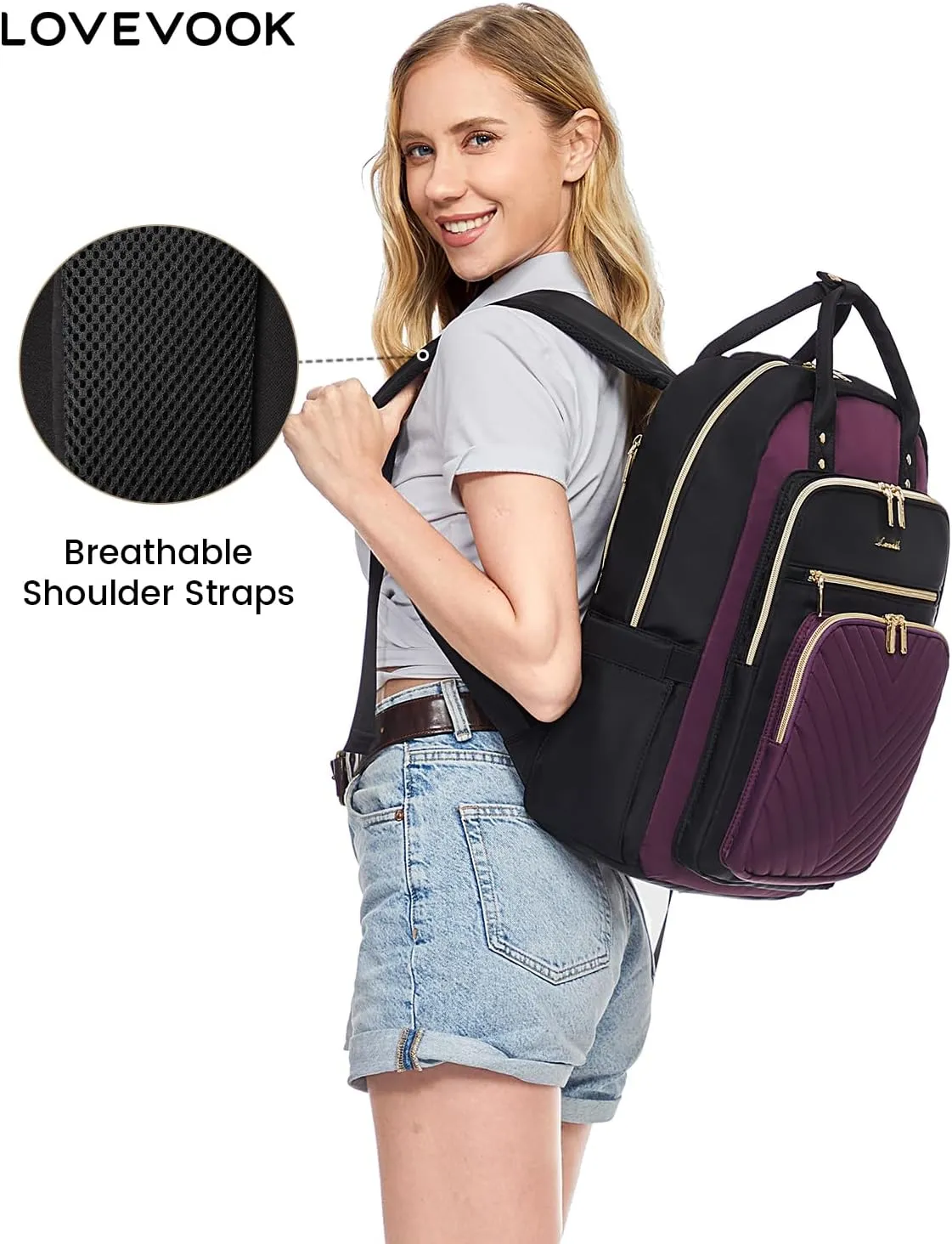 LOVEVOOK Laptop Backpack for Women, Water Resistant Travel Work Backpacks Purse Stylish Business Teacher Nurse Computer Bag with USB Charging Port, Fits 17.3" Laptop
