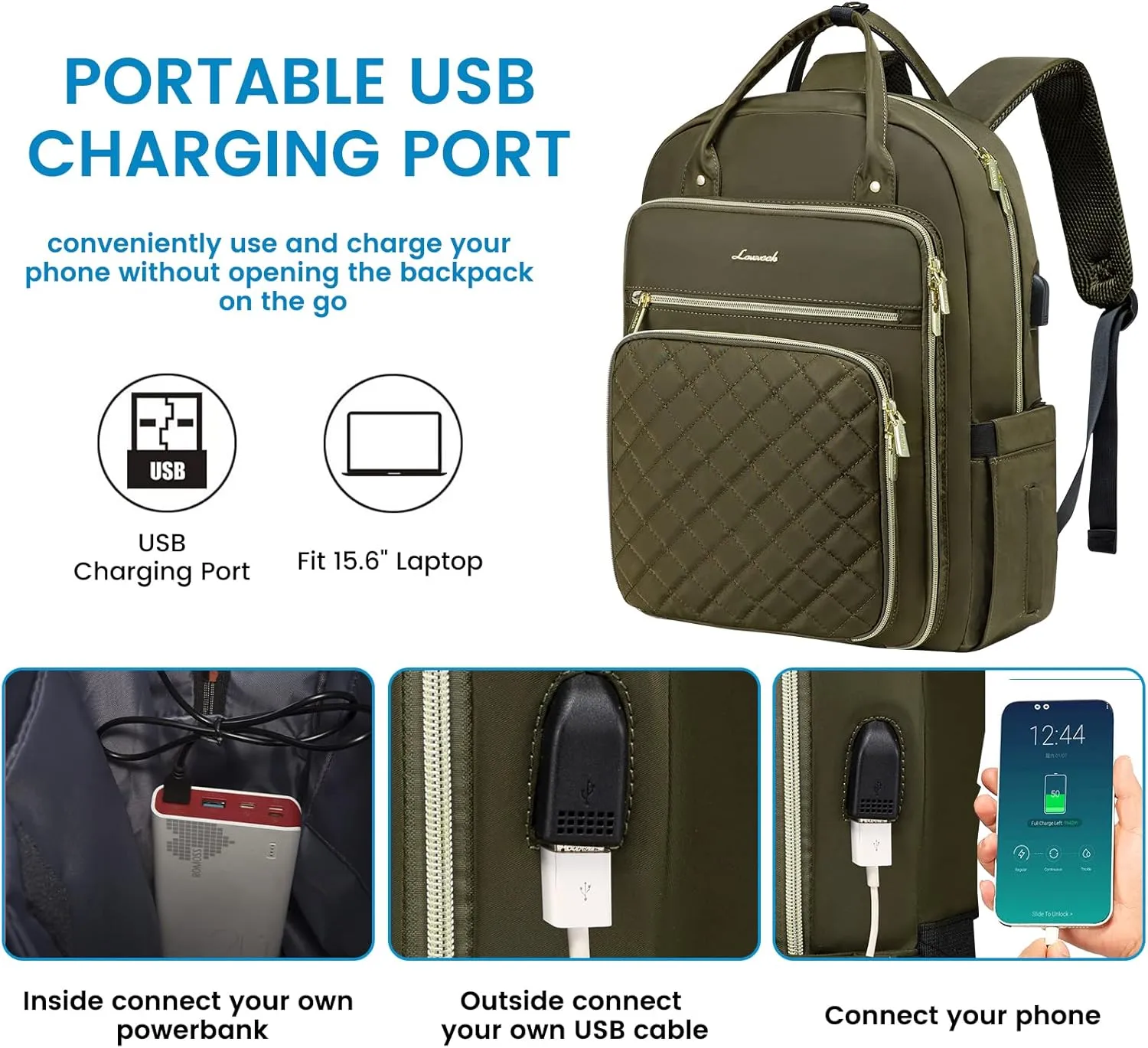 LOVEVOOK Laptop Backpack for Women, Water Resistant Travel Work Backpacks Purse Stylish College Bookbag Business Teacher Nurse Computer Bag with USB Charging Port, Fits 15.6" Laptop