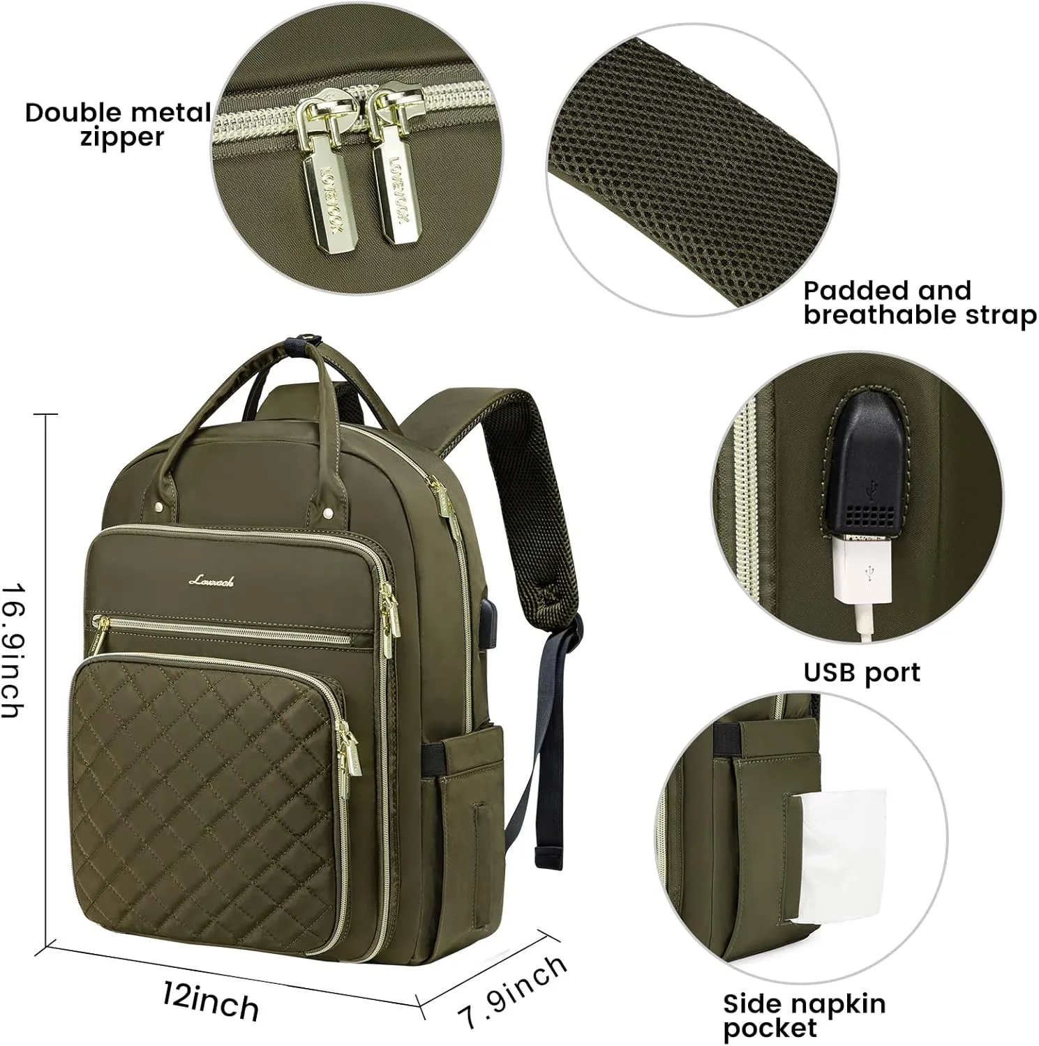 LOVEVOOK Laptop Backpack for Women, Water Resistant Travel Work Backpacks Purse Stylish College Bookbag Business Teacher Nurse Computer Bag with USB Charging Port, Fits 15.6" Laptop