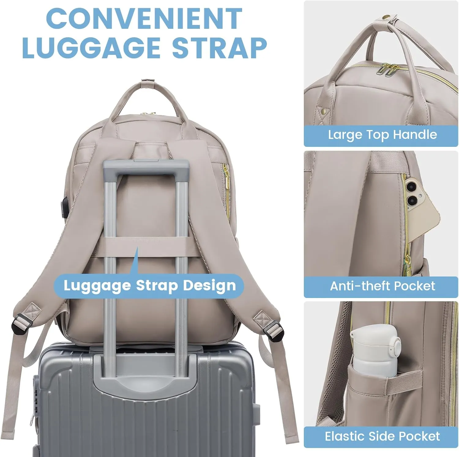 LOVEVOOK Laptop Backpack for Women, Water Resistant Travel Work Backpacks Purse Stylish College Business Teacher Nurse Computer Bag with USB Charging Port, Fits 15.6" Laptop