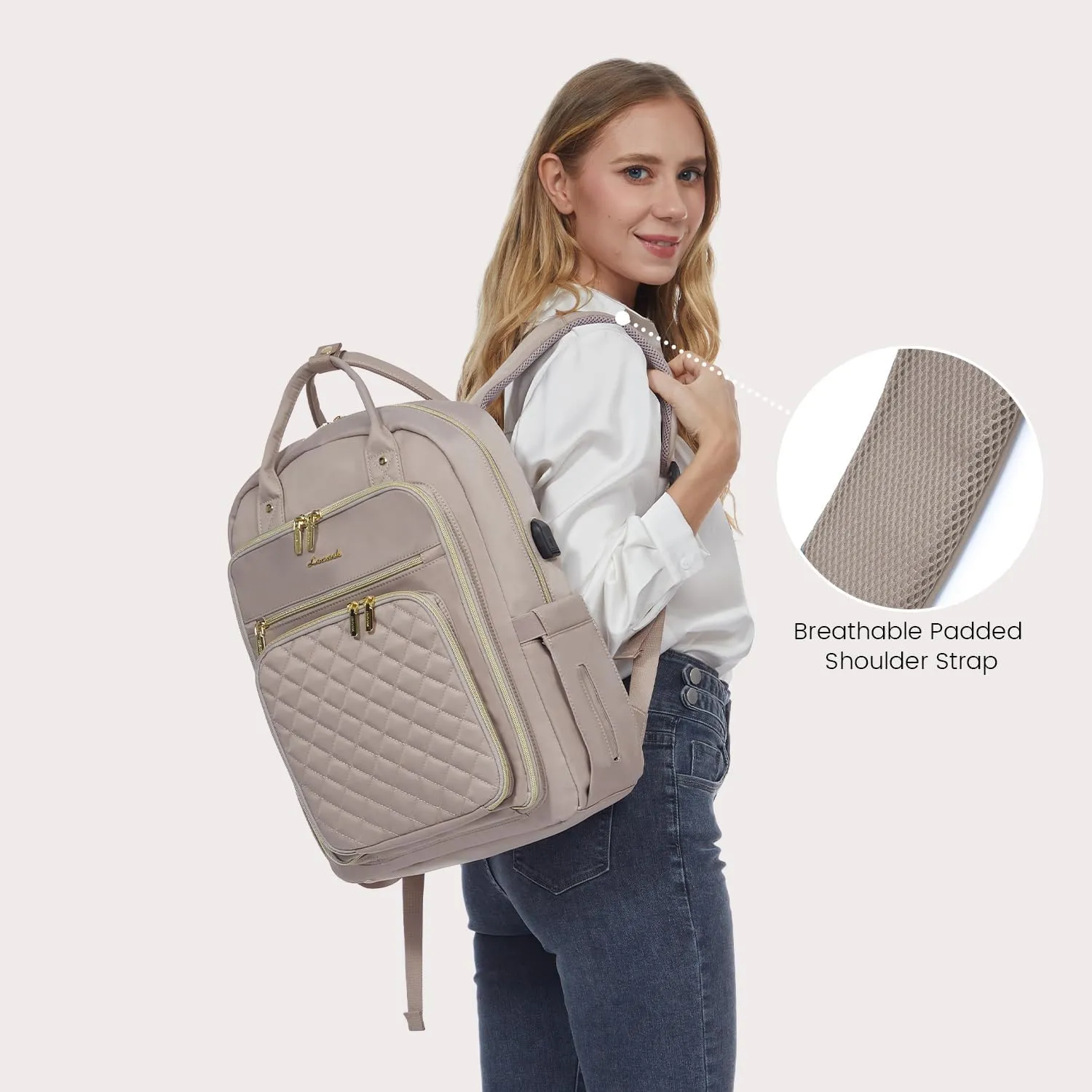 LOVEVOOK Laptop Backpack for Women, Water Resistant Travel Work Backpacks Purse Stylish College Business Teacher Nurse Computer Bag with USB Charging Port, Fits 15.6" Laptop