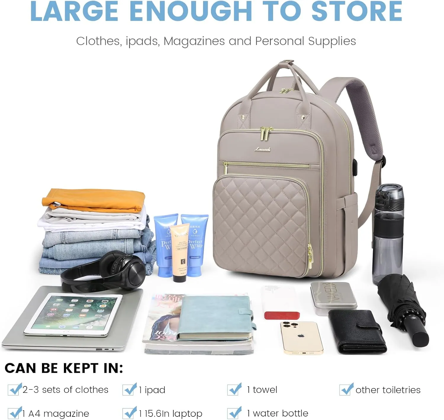 LOVEVOOK Laptop Backpack for Women, Water Resistant Travel Work Backpacks Purse Stylish College Business Teacher Nurse Computer Bag with USB Charging Port, Fits 15.6" Laptop