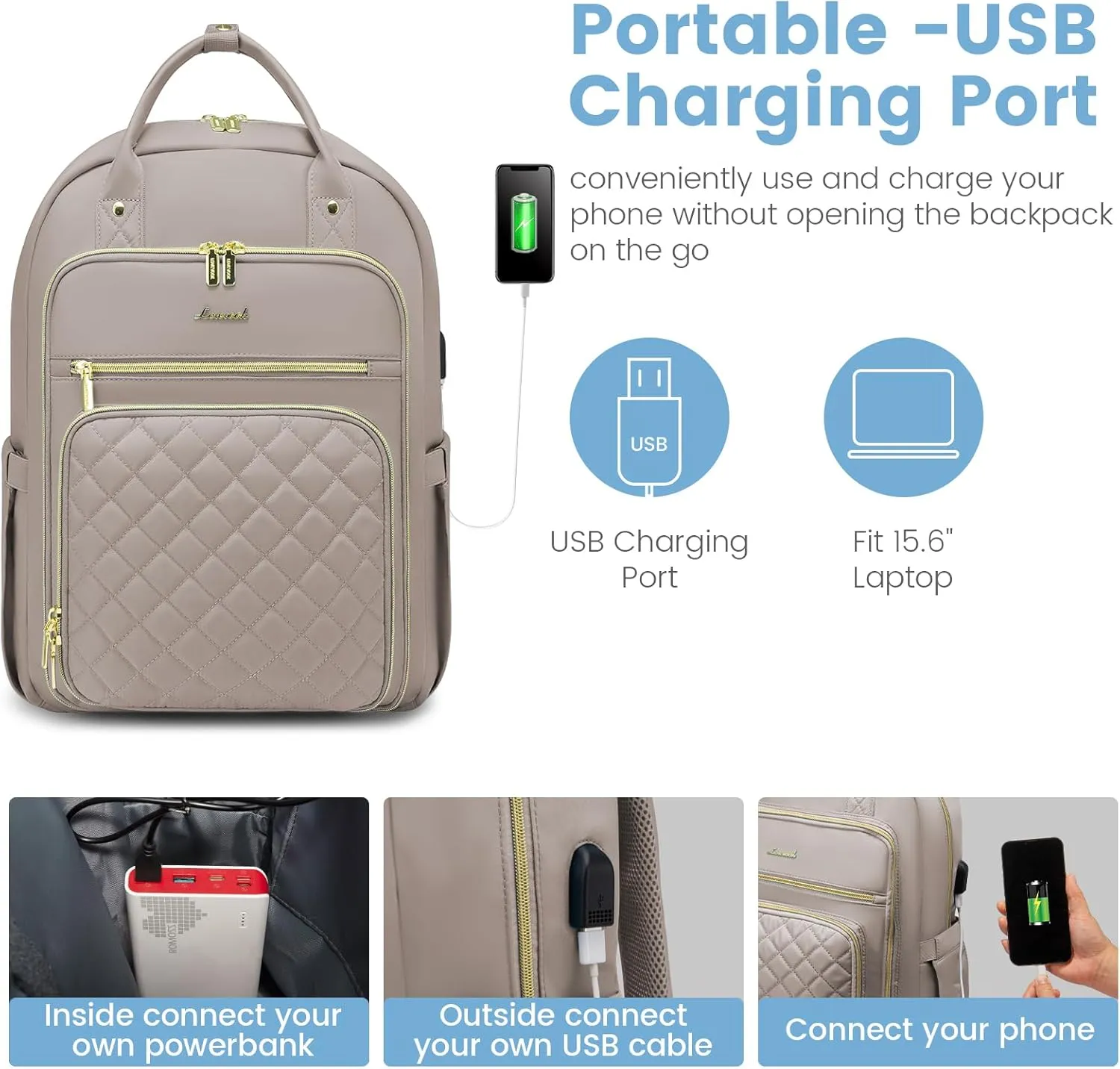 LOVEVOOK Laptop Backpack for Women, Water Resistant Travel Work Backpacks Purse Stylish College Business Teacher Nurse Computer Bag with USB Charging Port, Fits 15.6" Laptop