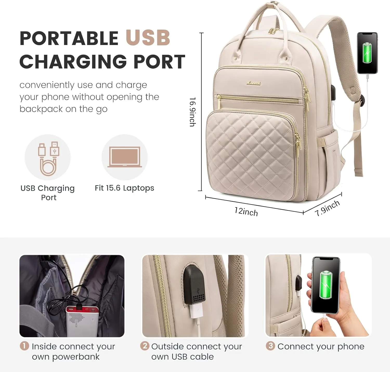 LOVEVOOK Laptop Backpack for Women, Water Resistant Travel Work Backpacks Purse Stylish College Business Teacher Nurse Computer Bag with USB Charging Port, Fits 15.6" Laptop