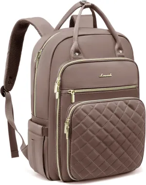 LOVEVOOK Women's 27-Liter Laptop Backpack, Brown, 16.9 x 12 x 7.9 in